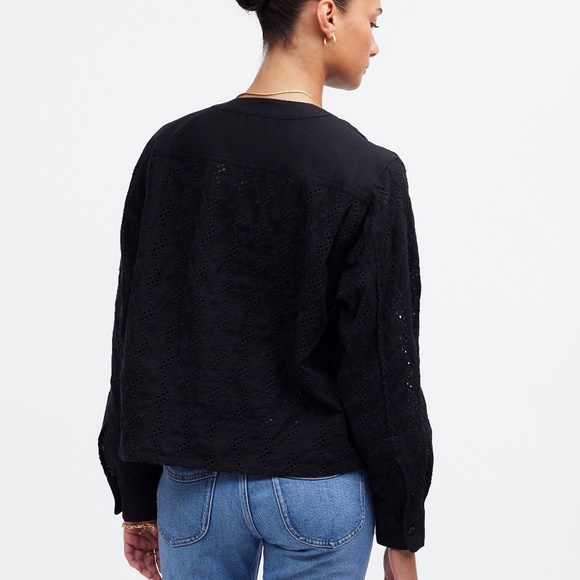 Madewell Long-Sleeve Popover Top in Eyelet – Size X-Small - Picture 2 of 6